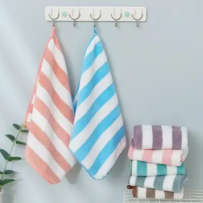 Coral fleece towel set, wide stripe, strong water absorption - 4