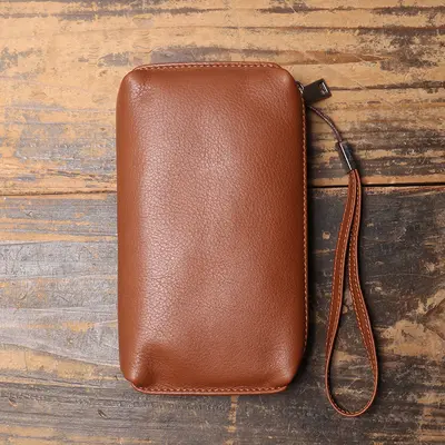 Men's Genuine Leather Clutch and Long Wallet, Soft Leather, Zipper, Cowhide - 7