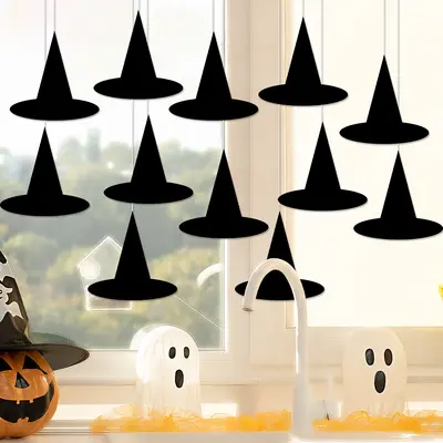 Neue Halloween-Partydeko von Amazon, kreative Hexenhut-Papierkette, Partybühnen-Arrangement, dekorative Kette