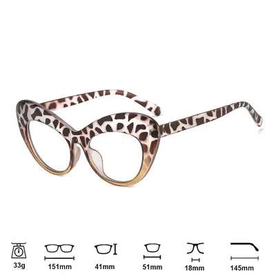 Cat-Eye Optical Glasses, Large Frame, Blue Light Filter, Flat Lens, Prescription Capable - 8
