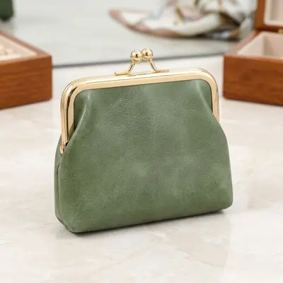 Retro Oil-Wax Leather Mini Coin Purse with Iron Clasp, Large Capacity - 10
