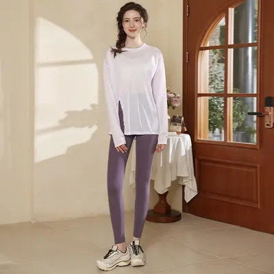 Damen-Yoga-Set Langarm Pilates Zweiteiler - 13