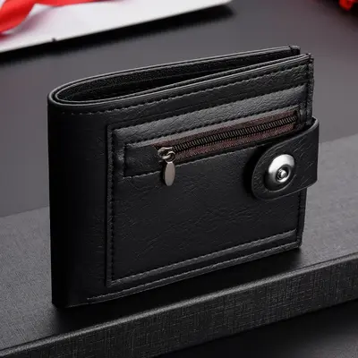 Men's Slim Short Wallet with Zipper Coin Pocket, Leather - 4