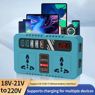 21V to 220V Inverter for Lithium Power Tool Battery, USB Charging Lamp - 4