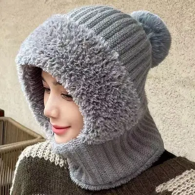 Kadın Kış Örme Şapka, Boyunluk ve Maske 3'ü 1 Arada Set - 9