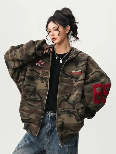 American High-Street Camouflage Hoodie Sweatshirt Unisex Paar Frühling Retro Trend Brand Oversized Casual Kapuzenjacke