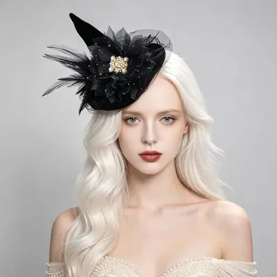 Bridal Headpiece Vintage Mesh Hat with Feather Hair Accessory, Derby Hat