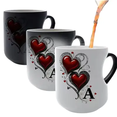 Cross-border Heart Black Color-Changing Ceramic Coffee Mug, Creative High-Value Gift Cup, Fun Household Water Cup
