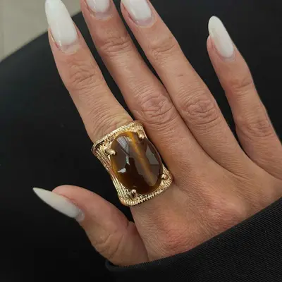 European and American Cross-border Jewelry Vintage Gradient Gemstone Open Ring Ins Retro Geometric Wide Band Ring - 12