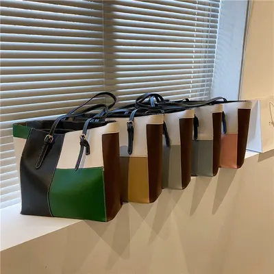 Korean-Style Color Block Large Capacity Women's Tote Bag - 4