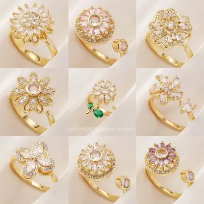 Cross-border Rotating Ring Copper Micro-Inlaid Zirconia Elegant Versatile Full Diamond Round Flower Spinner Anxiety Relief Ring