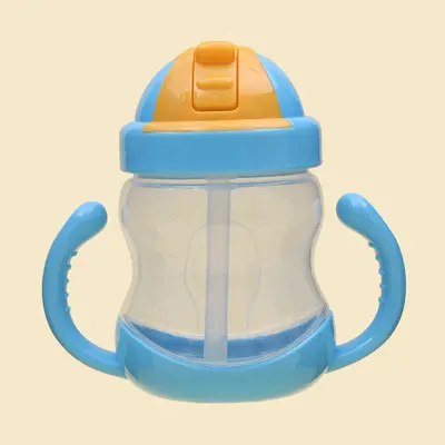 Boynuz Kulplu Bebek Alıştırma Bardağı 280ml, Pipetli Çocuk Su Şişesi