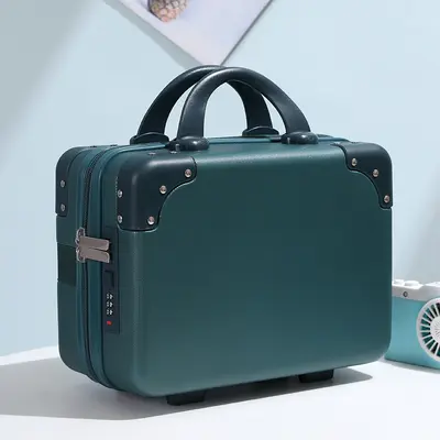 Retro bavul 14 inç kozmetik çantası, hediyelik eşyalar saklamak için şifreli kilitli ve baskılı logolu küçük bavul