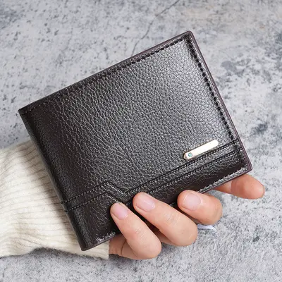 Men's Short Wallet, Litchi Pattern Soft Leather, Multi-Card Slots - 5