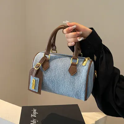 Kadın Retro Denim Yastık Çanta, Tek Omuz Askılı Çapraz Çanta - 4