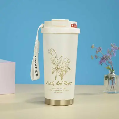 Çiçek desenli 316 paslanmaz çelik yalıtımlı kupa, askılı - 7