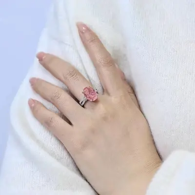 15 karat pembe güvercin yumurta yüzüğü, tam taşlı - 4