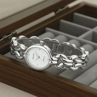 Women's Cuban chain quartz watch multicolor dial - 4