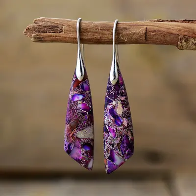 Grenzüberschreitende neue Stil Bohème Imperium Stein geometrische Halskette Ohrringe Europa und Amerika beliebter natürlicher Stein Schmuck Schmuck Großhandel - 4