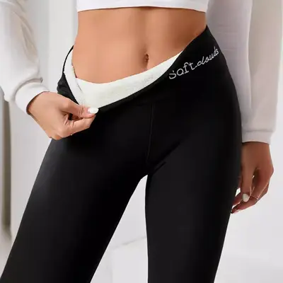 Plus-Size Fleece-Lined Thermal Leggings, Stretch Fabric, Winter - 11