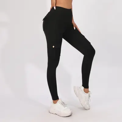 Breathable Hip-Lifting Yoga Leggings with Button Pocket, Brushed Bare-Feel Fabric - 9