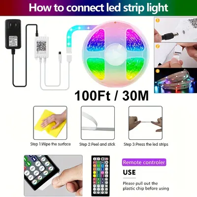 24V LED Streiflicht 5m-30m Farbwechsel flexibles LED Licht mit Musikfernbedienung und App Raumleuchtung