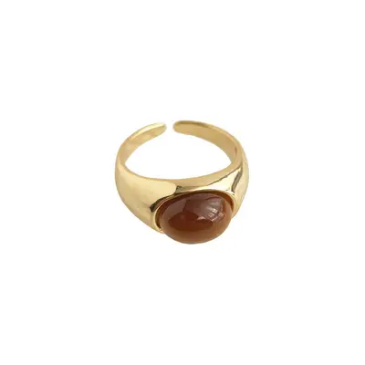 Vintage Enamel Zircon Ring Adjustable Tiger Eye Stone