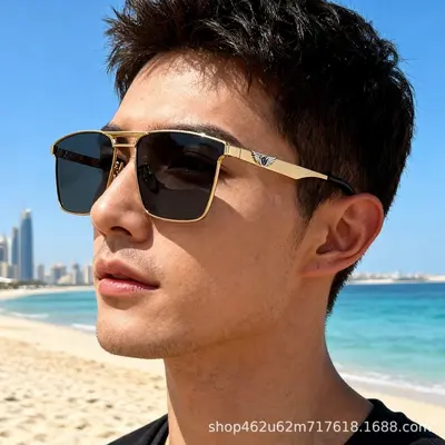 Double-Bridge Metal Square Polarized Sunglasses for Men, Driving - 3