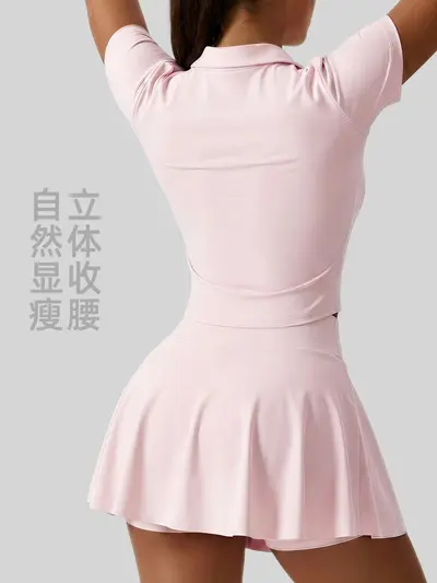 聚衣堂新款翻领运动短袖修身显瘦瑜伽服纯色T恤上衣女