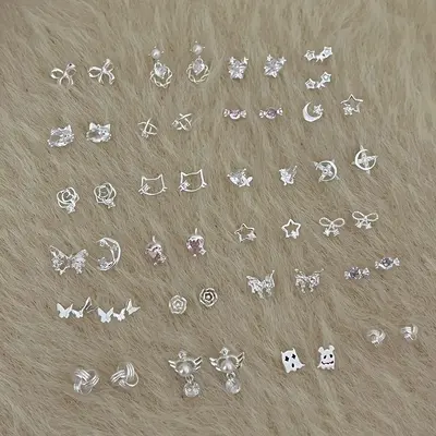 S925 Sterling Silver Stud Earrings Korean Style Mini Heart Design - 1