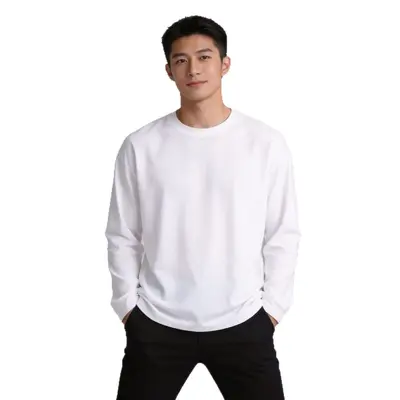 260 g schweres Herren-T-Shirt, Doppelgarn-Baumwolle, langärmlig