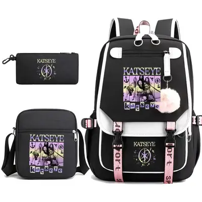 Katseye baskılı sırt çantası, üçlü set, ortaokul öğrencileri için - 10