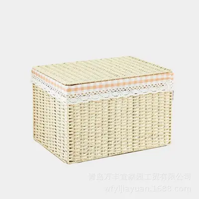 仿草带盖收纳箱杂物衣物零食收纳框收纳筐家用编织储物玩具收纳 - 7