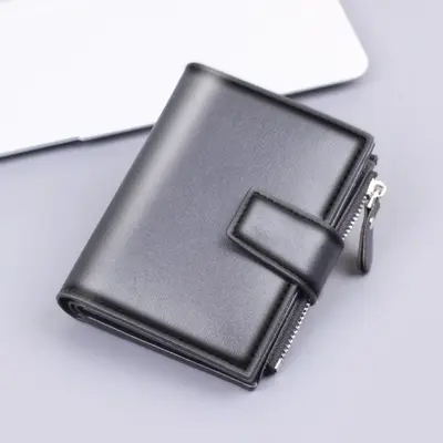 Men's Short Wallet, Vertical Design, Snap Button, Leather - 7