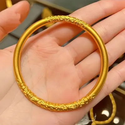 Vietnam kum altın 5mm antik miras bilekliği kadın buzlu düz halka katı alaşımlı altın kaplama bileklik tedarik toptan