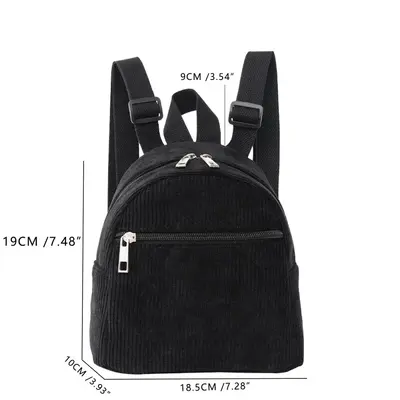 Corduroy Backpack, Solid Colour, Small Women's Backpack - 4