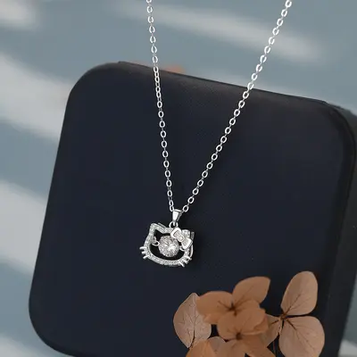 Sterling silver 999 zircon cat pendant necklace - 7