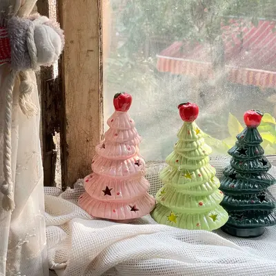 Keramik-Weihnachtsbaum-Apfel Nachtlicht für den Nachttisch, Dekorfigur
