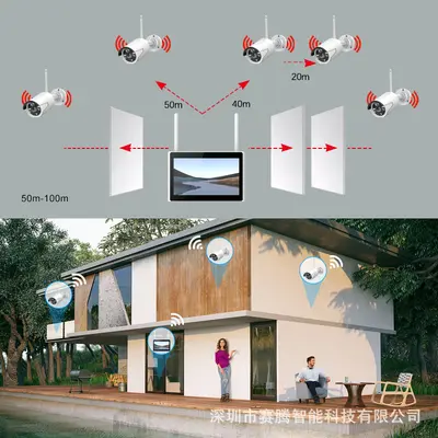4 kanallı gözetim video kayıt cihazı seti, ekranlı, NVR WIFI kamera, geniş görüntü ekranı, AI kızılötesi akıllı kablosuz.