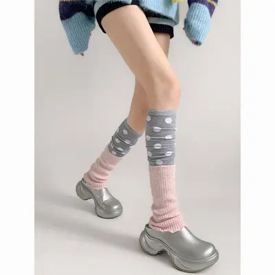Retro Polka Dot Printed Calf Socks Gray Mid-Calf