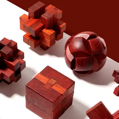 Kinder-Lernspielzeug Holz-Steckpuzzle-Set, Kong-Ming- und Lu-Ban-Schloss, ab 3 Jahren - 5
