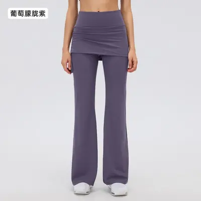 Faux Two-Piece High-Waisted Yoga Pants with Side Drawstring, Stretch, Model D26142 - 11
