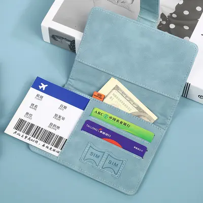 Multifunctional Passport Holder with SIM Card Slot, Matte PU Leather Passport Clip with Buckle, Travel Document Protector for Overseas Trips