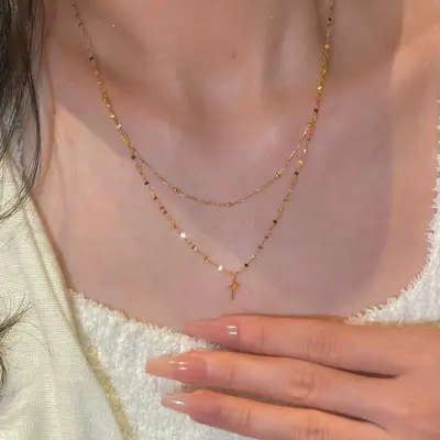 Çift haç kristal kolye, kadın, zarif vintage tasarım - 7