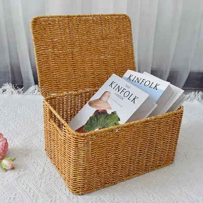 Plastik taklit rattan sepet saklama kutusu ev saklama kutusu gardırop dolap elbise saklama kutusu oturma odası aperatif depolama