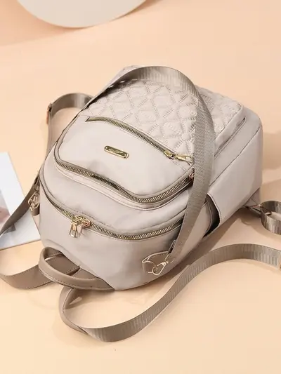 Women's Nylon Backpack, Large Capacity Embroidered Travel Backpack - 4
