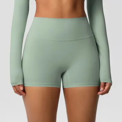 Solid Color Double-Sided Brushed High-Waist Butt-Lifting Women's Yoga Shorts, Running and - 10