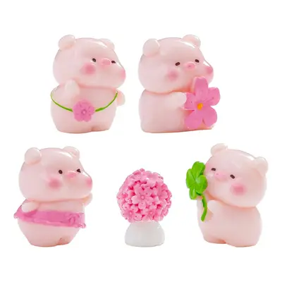Cute Cherry Blossom Piglet Figurine for Dollhouse and DIY Decoration - 6