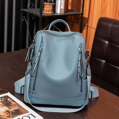 Women's Korean Style Soft Leather Backpack Casual Travel Schoolbag - 9
