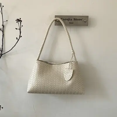 Candy Color Woven Pattern Women's Handbag and Crossbody Bag - 4